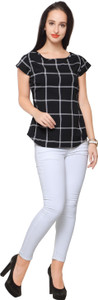 Ahalyaa Formal Cap Sleeve Printed Women's Black Top