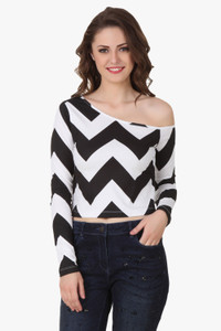 Texco Party Full Sleeve Printed Women's Black, White Top