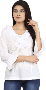 Eves Pret A Porter Casual 3/4th Sleeve Solid Women's White Top