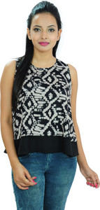 Goodwill Impex Casual Sleeveless Printed Women's Black Top
