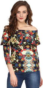 Sassafras Casual 3/4th Sleeve Floral Print Women's Multicolor Top