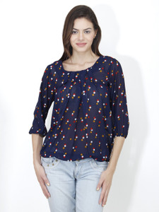 Mayra Casual 3/4th Sleeve Printed Women's Dark Blue Top