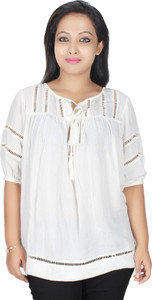 Plus Wink Casual 3/4th Sleeve Solid Women's White Top