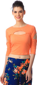 Cation Casual 3/4th Sleeve Solid Women's Orange Top