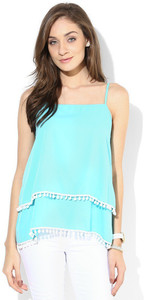 Popnetic Casual Sleeveless Solid Women's Blue Top