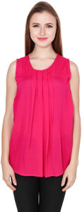 TeeMoods Casual Sleeveless Solid Women's Pink Top