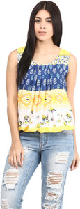 Mayra Casual Sleeveless Printed Women's Yellow Top