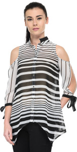 Tunic Nation Casual 3/4th Sleeve Striped Women's Black Top