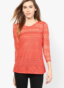 Mayra Casual 3/4th Sleeve Solid Women's Orange Top