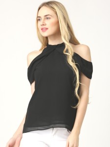 Marie Claire Casual Short Sleeve Solid Women's Black Top