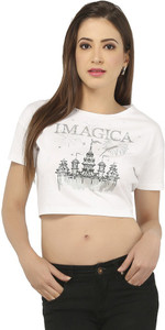 Imagica Casual Short Sleeve Printed Women's White Top