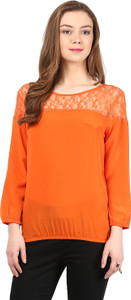 Harpa Casual Full Sleeve Solid Women's Orange Top