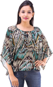 Goodwill Impex Casual Butterfly Sleeve Printed Women's Black Top