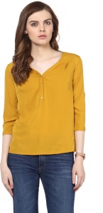 Harpa Casual 3/4th Sleeve Solid Women's Yellow Top