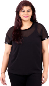 LASTINCH Casual Short Sleeve Solid Women's Black Top