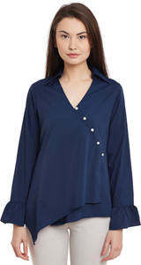 Popnetic Casual Full Sleeve Solid Women's Blue Top