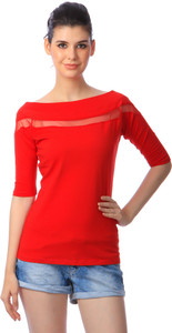 Cation Casual Short Sleeve Solid Women's Red Top