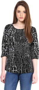 Harpa Casual 3/4th Sleeve Graphic Print Women's Black Top