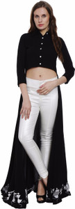 Soie Party 3/4th Sleeve Solid Women's Black Top