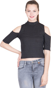 khhalisi Party 3/4th Sleeve Polka Print Women's Black Top