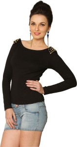 Miss Chase Party Full Sleeve Solid Women's Black Top