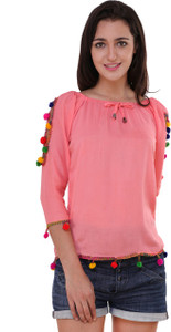 BuyNewTrend Casual 3/4th Sleeve Embroidered Women's Orange Top