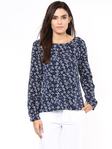 Harpa Casual Full Sleeve Floral Print Women's Dark Blue Top