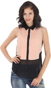 Vero Moda Women's Solid Casual Beige, Black Shirt