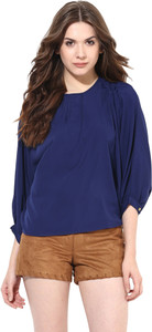 Miss Chase Casual 3/4th Sleeve Solid Women's Blue Top