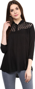 Mayra Party 3/4th Sleeve Solid Women's Black Top