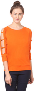 Fashion Expo Casual 3/4th Sleeve Solid Women's Orange Top