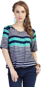 Ziyaa Casual Short Sleeve Striped Women's Multicolor Top