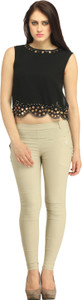Urbanroots Casual Sleeveless Embellished Women's Black Top