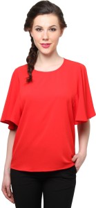 XnY Casual Bell Sleeve Solid Women's Red Top