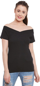 Miss Chase Party Short Sleeve Solid Women's Black Top