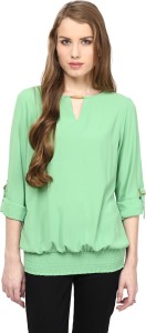 Rare Casual Short Sleeve Solid Women's Green Top