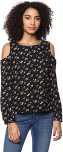 Harpa Casual Full Sleeve Printed Women's Black Top