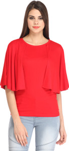 Cation Casual Kimono Sleeve Solid Women's Red Top