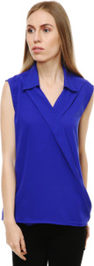 Myshka Casual Sleeveless Solid Women's Blue Top