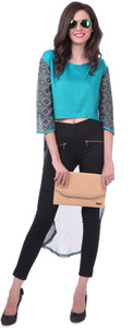 Sassafras Casual 3/4th Sleeve Printed Women's Blue Top