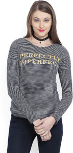 United Colors of Benetton Casual Full Sleeve Striped Women's Dark Blue Top