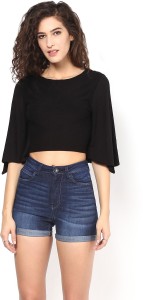 Martini Casual 3/4th Sleeve Solid Women's Black Top