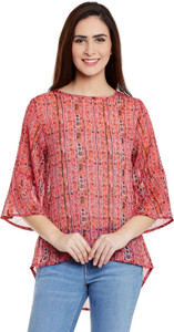 Ruhaan's Casual Bell Sleeve Printed Women's Red Top