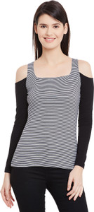 Hypernation Casual Full Sleeve Striped Women's Black, White Top
