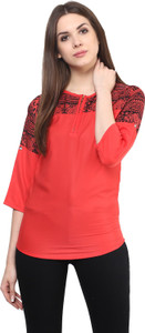 Mayra Casual 3/4th Sleeve Printed Women's Red Top