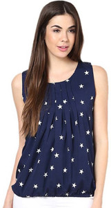 Rashi Creation Party Sleeveless Printed Women's Dark Blue Top