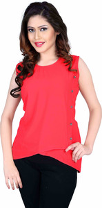 Aasvaa Casual Sleeveless Solid Women's Red Top