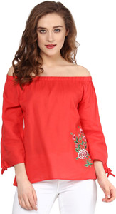 Sassafras Casual Full Sleeve Solid Women's Red Top