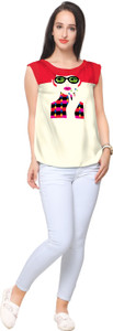 Ahalyaa Party Sleeveless Printed Women's Beige Top