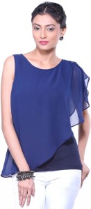 Veakupia Casual Cap Sleeve Solid Women's Dark Blue Top